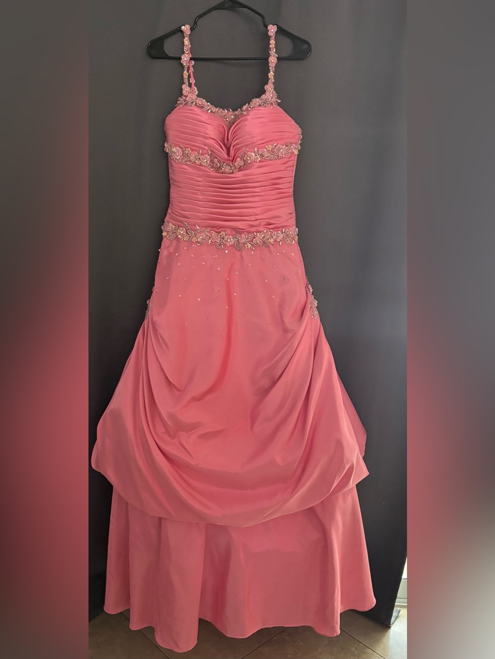 Precious Formals - pink ball gown with flowers size 8 - *Damaged*
